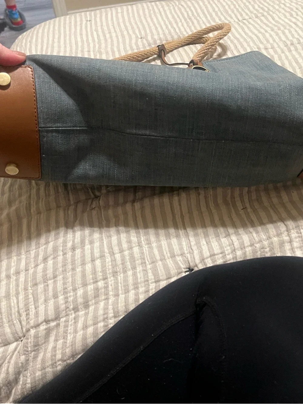 Michael Kors Light Blue Denim Tote with Tan Leather Accents - Picture 2 of 3